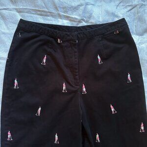 Charter Club Navy Black Golf Capris with Pink Embroidered Golfers Motif, Size 12